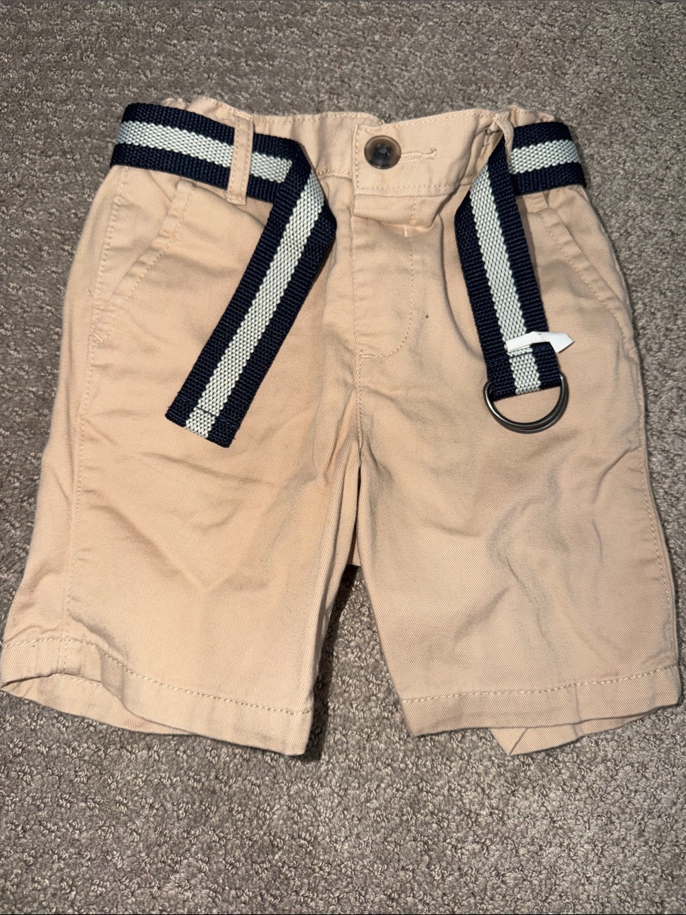 The Children's Place Beige Shorts with Navy & White Stripe Belt